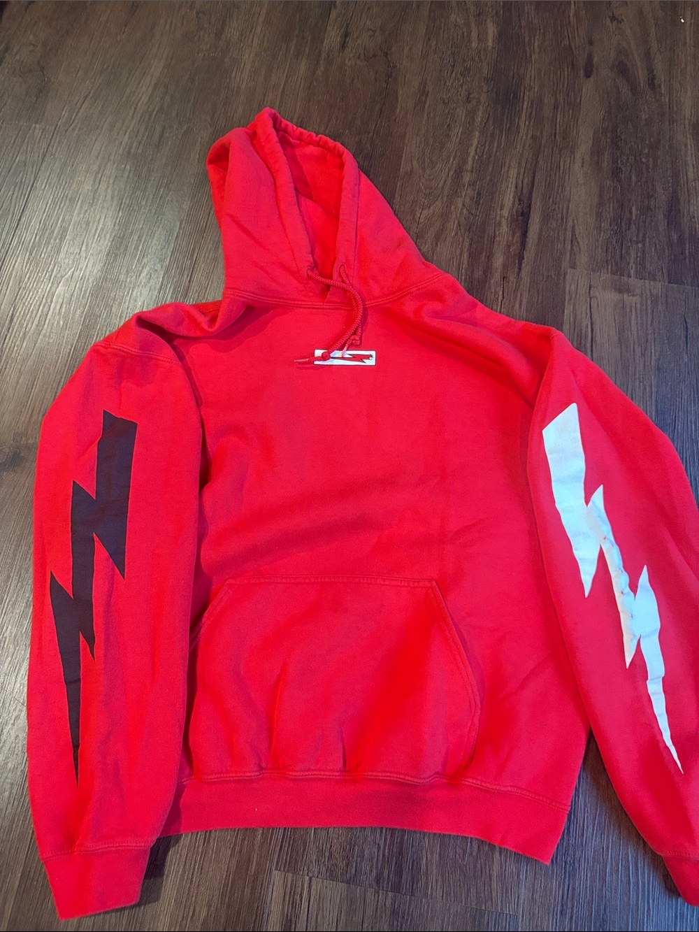 Mr Beast Red Men's Graphic Hoodie with Lightning Sleeve. Size L - fits like M